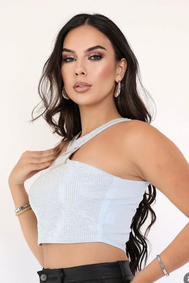 Cropped Strass Branco
