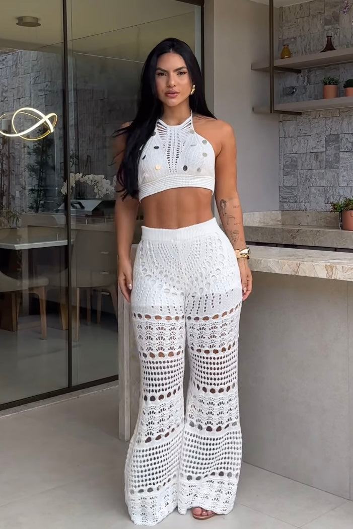 Conjunto 3 Peças em Tricot Branco