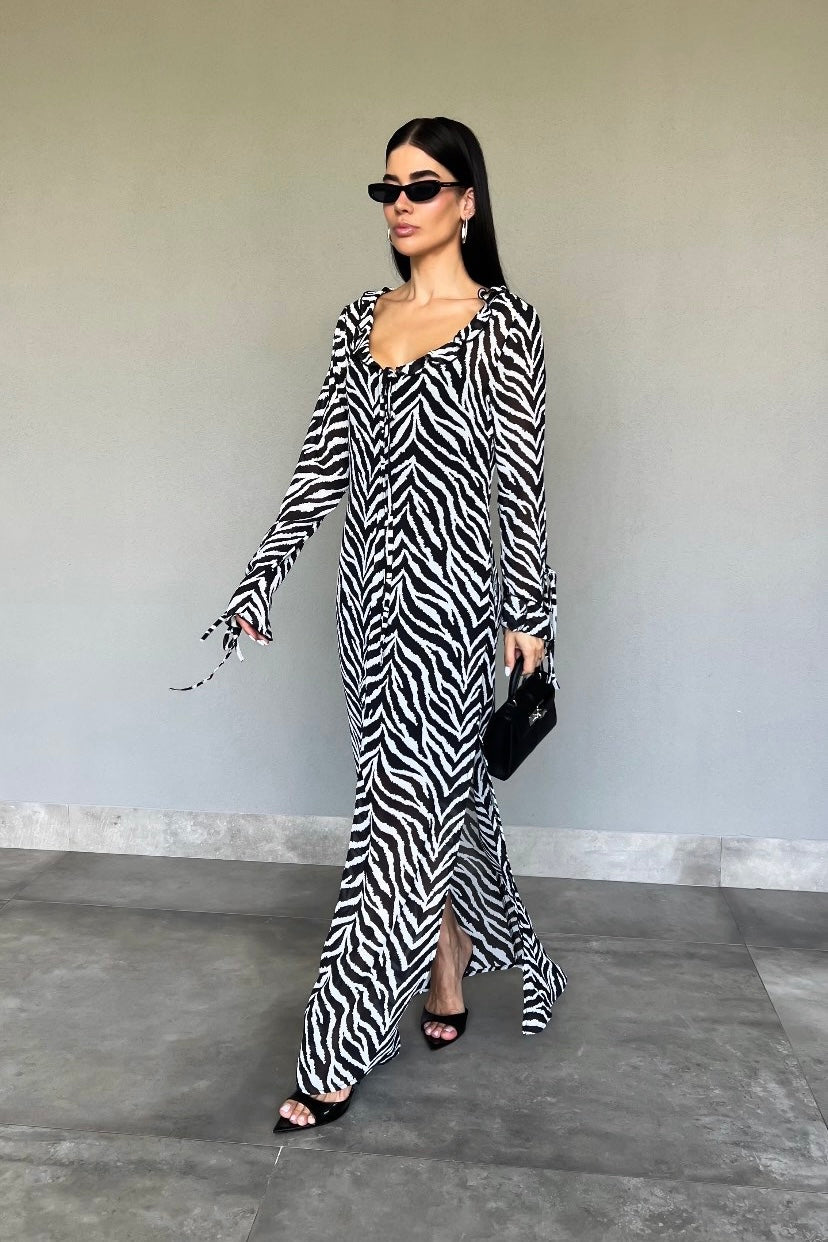 Vestido Musseline Longo Zebra