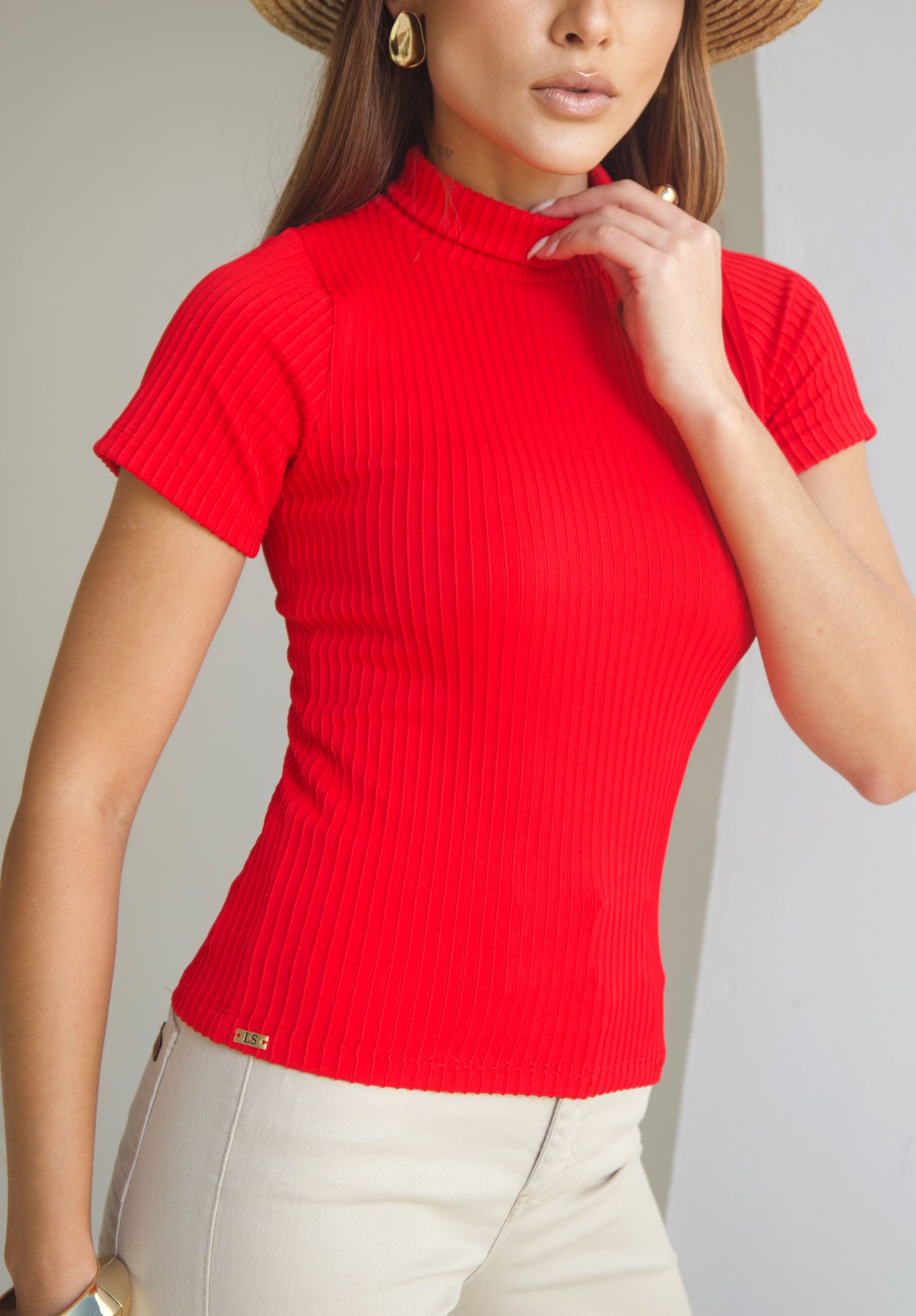 Blusa Gola Alta em Poliamida Vermelho