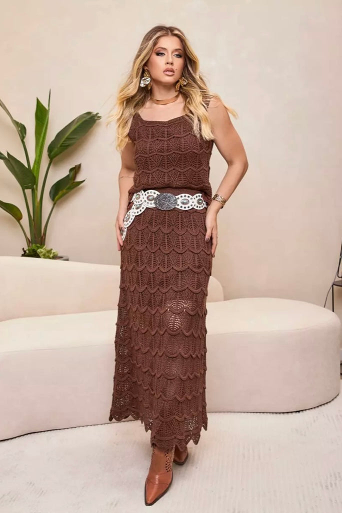 Conjunto Boho em Crochê Marrom