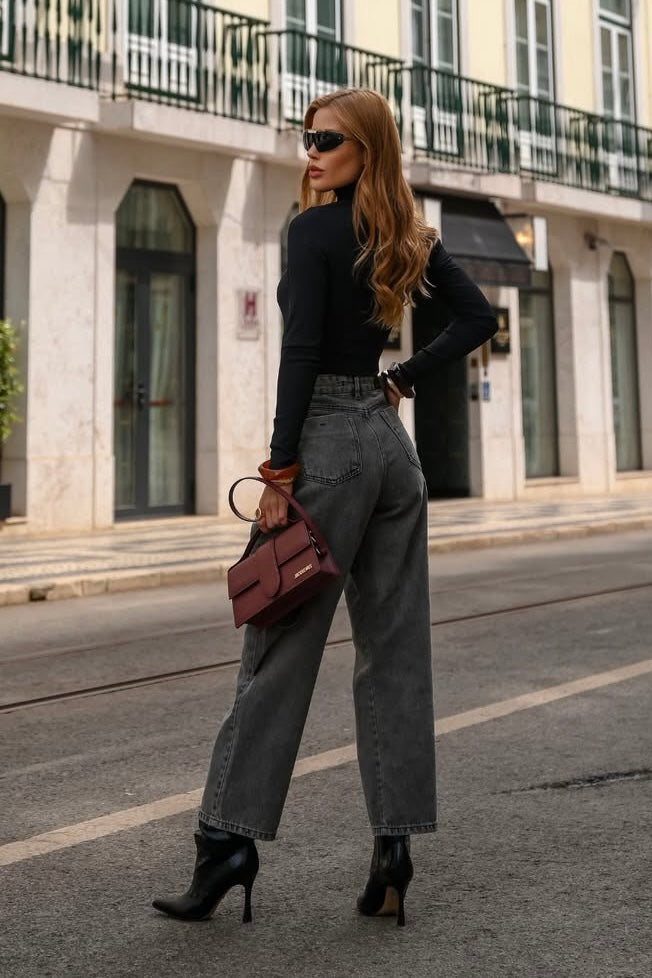 Blusa Cacharrel de poliamida manga longa preto
