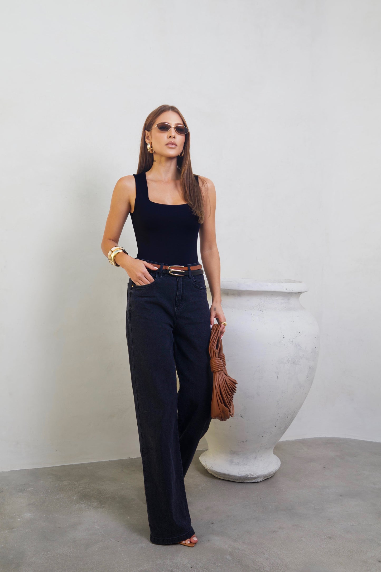 Body Poliamida Decote Quadrado Preto