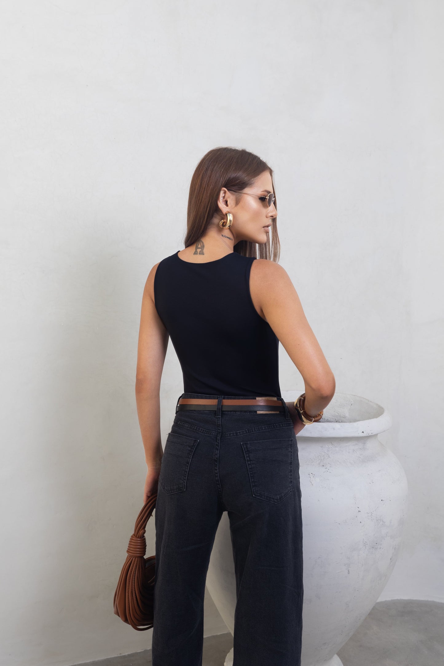 Body Poliamida Decote Quadrado Preto