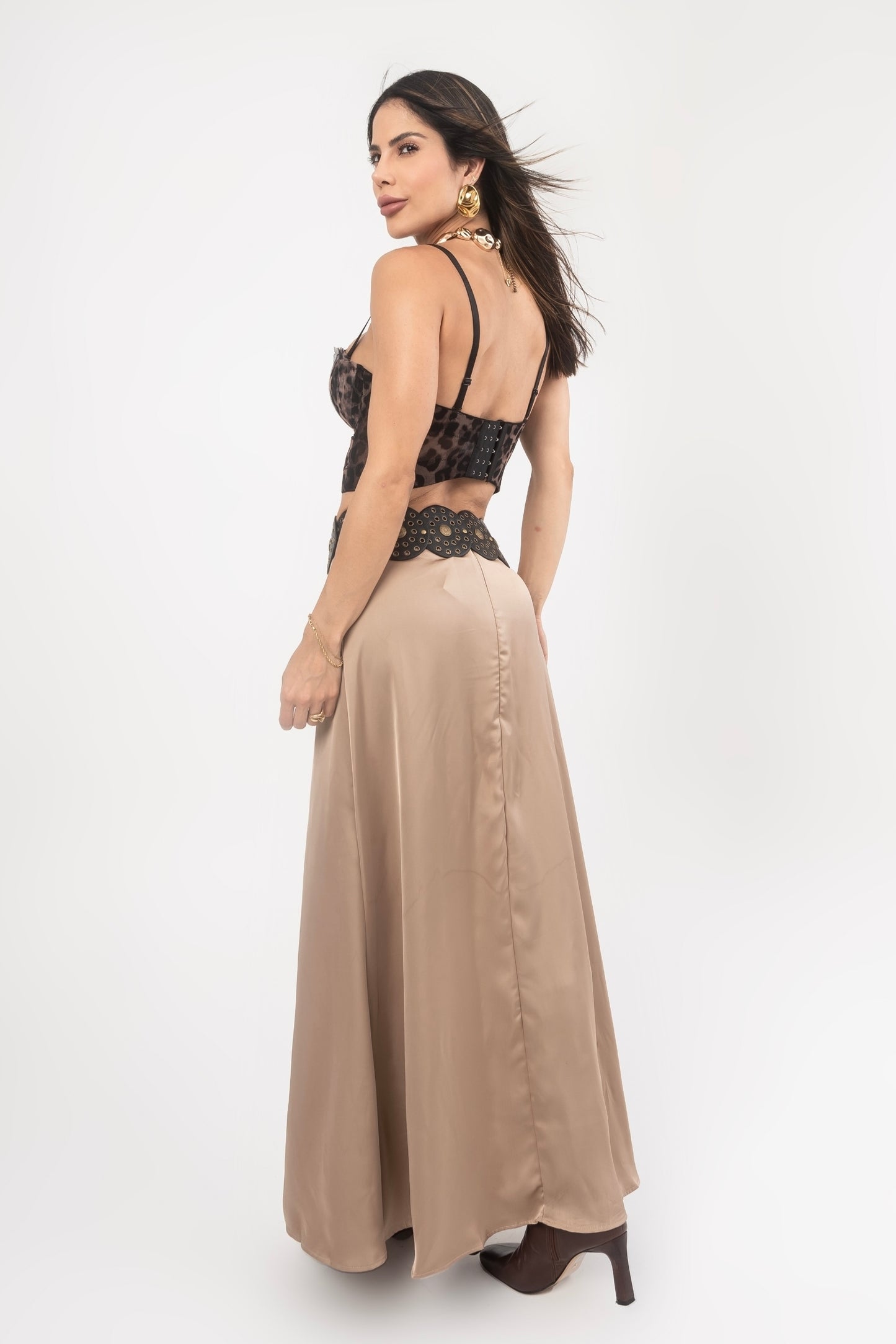 Corset Tule Animal Print com Alça Removível