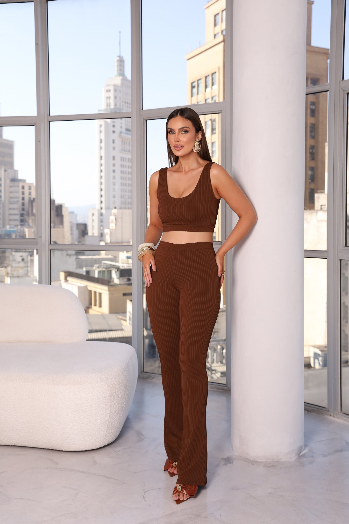 Calça Poliamida Flare Modeladora Marrom