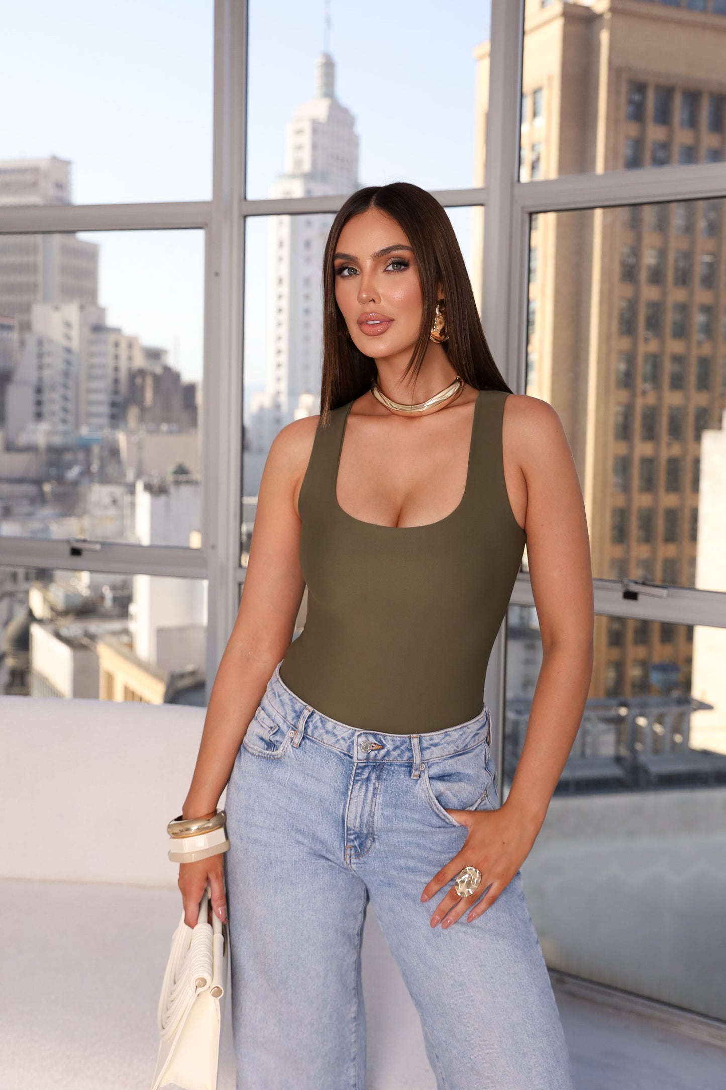 Body Ultra Modelador Poliamida Dupla Verde Militar