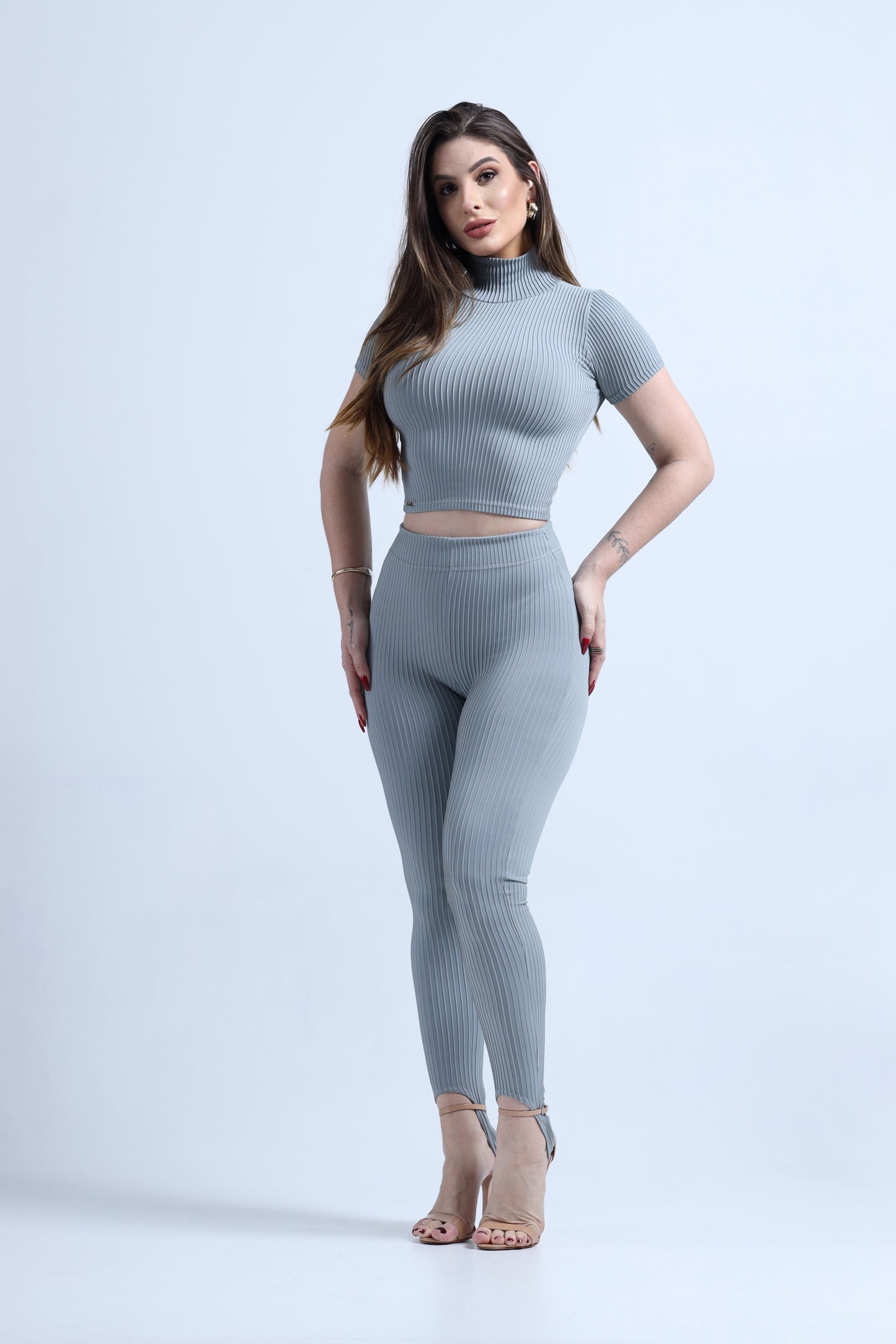 Calça Pezinho Poliamida com Alta Compressão Cinza
