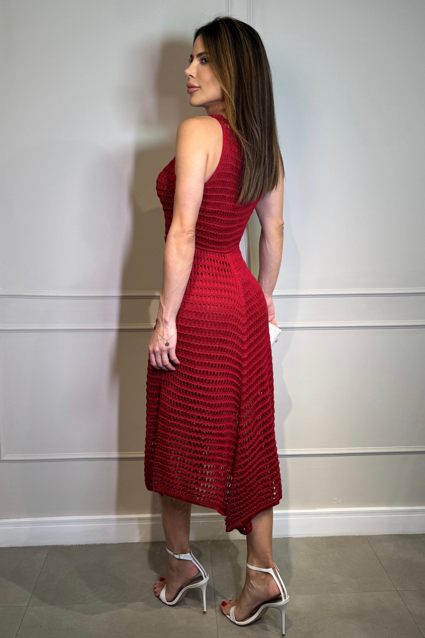Vestido Tricot Crochê Vermelho