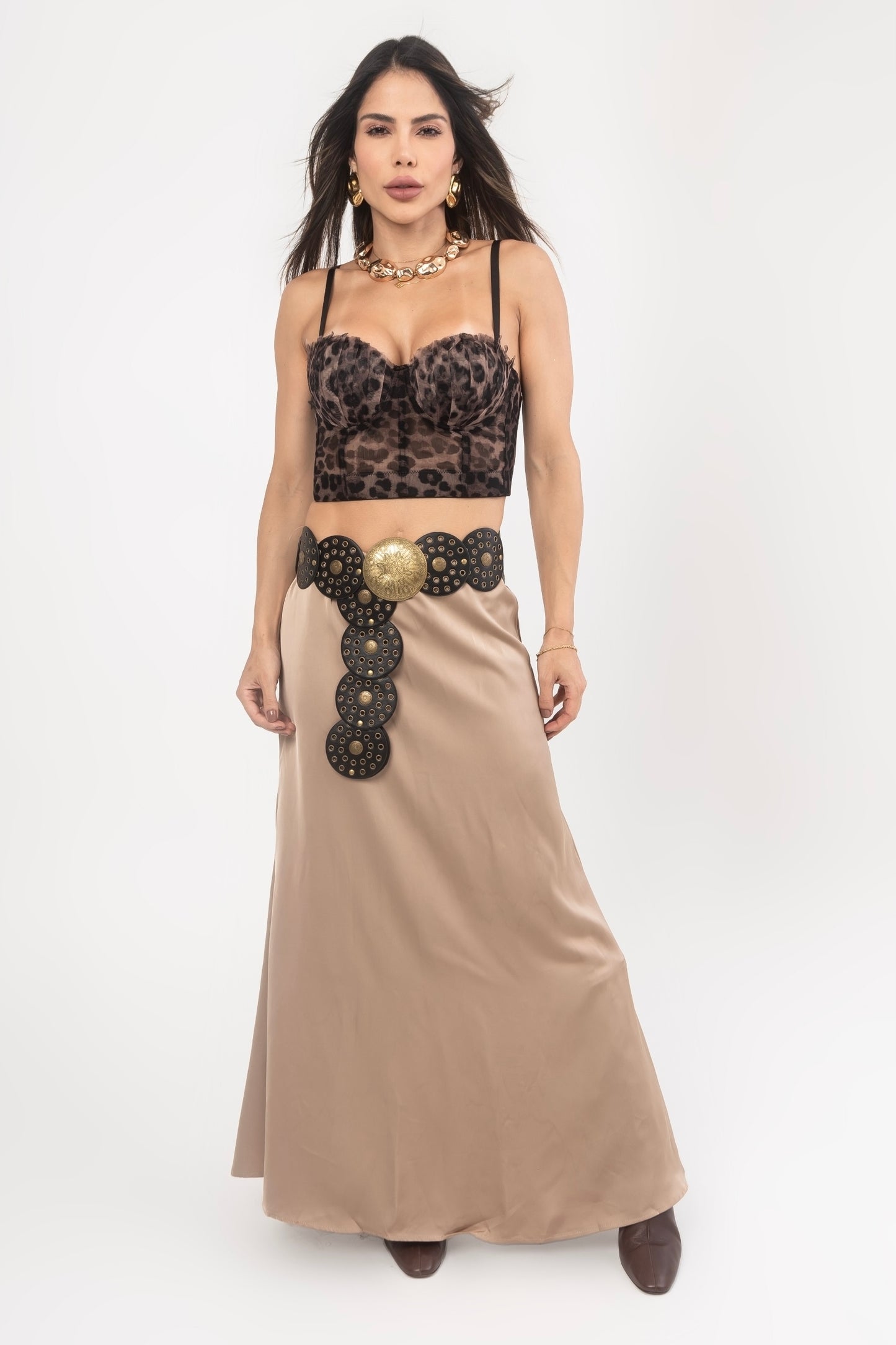 Corset Tule Animal Print com Alça Removível