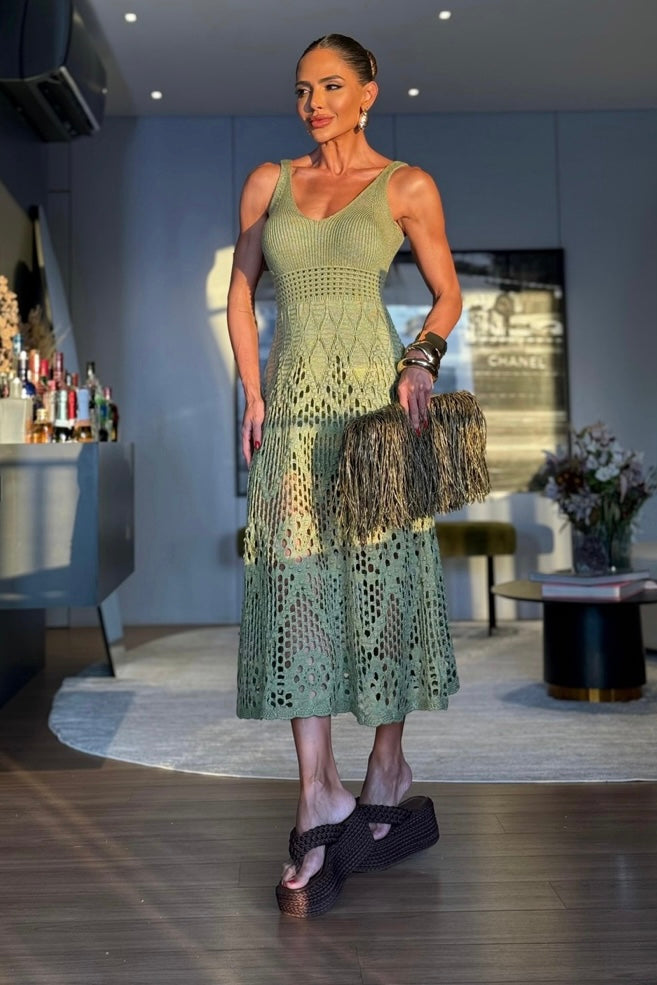 Vestido Tricot Premium Renda Exclusiva Verde
