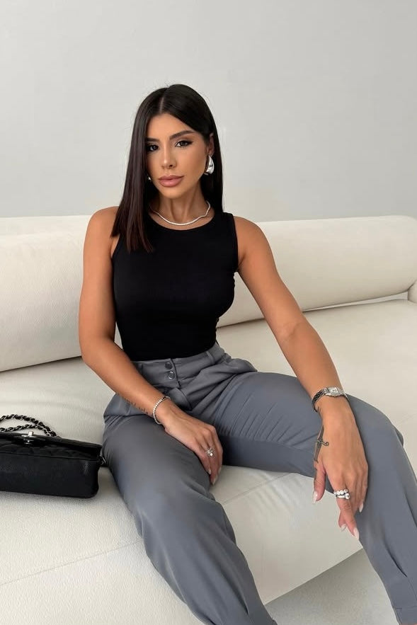 Body Gola Redonda Tecido Poliamida Preto