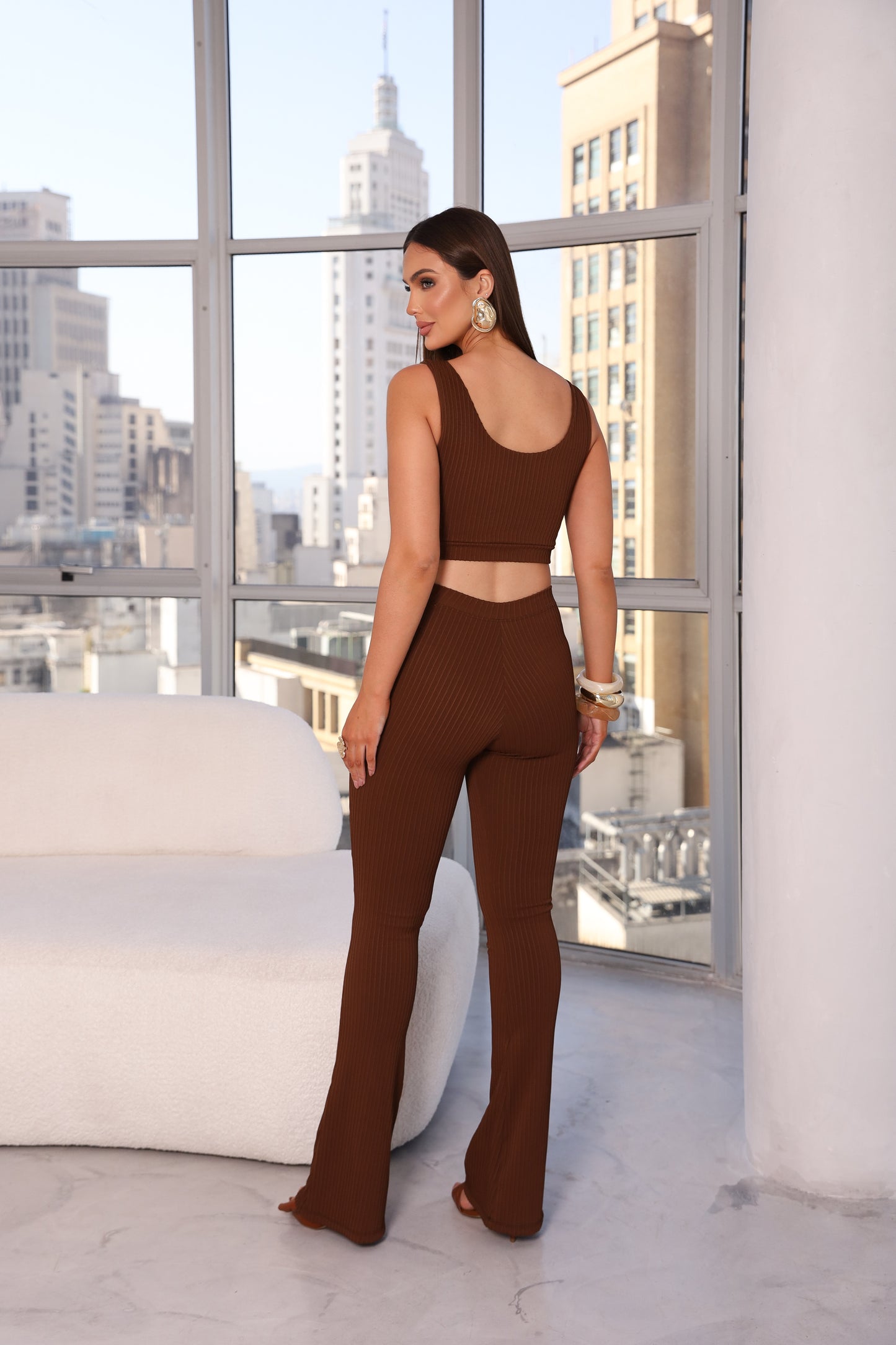 Calça Poliamida Flare Modeladora Marrom