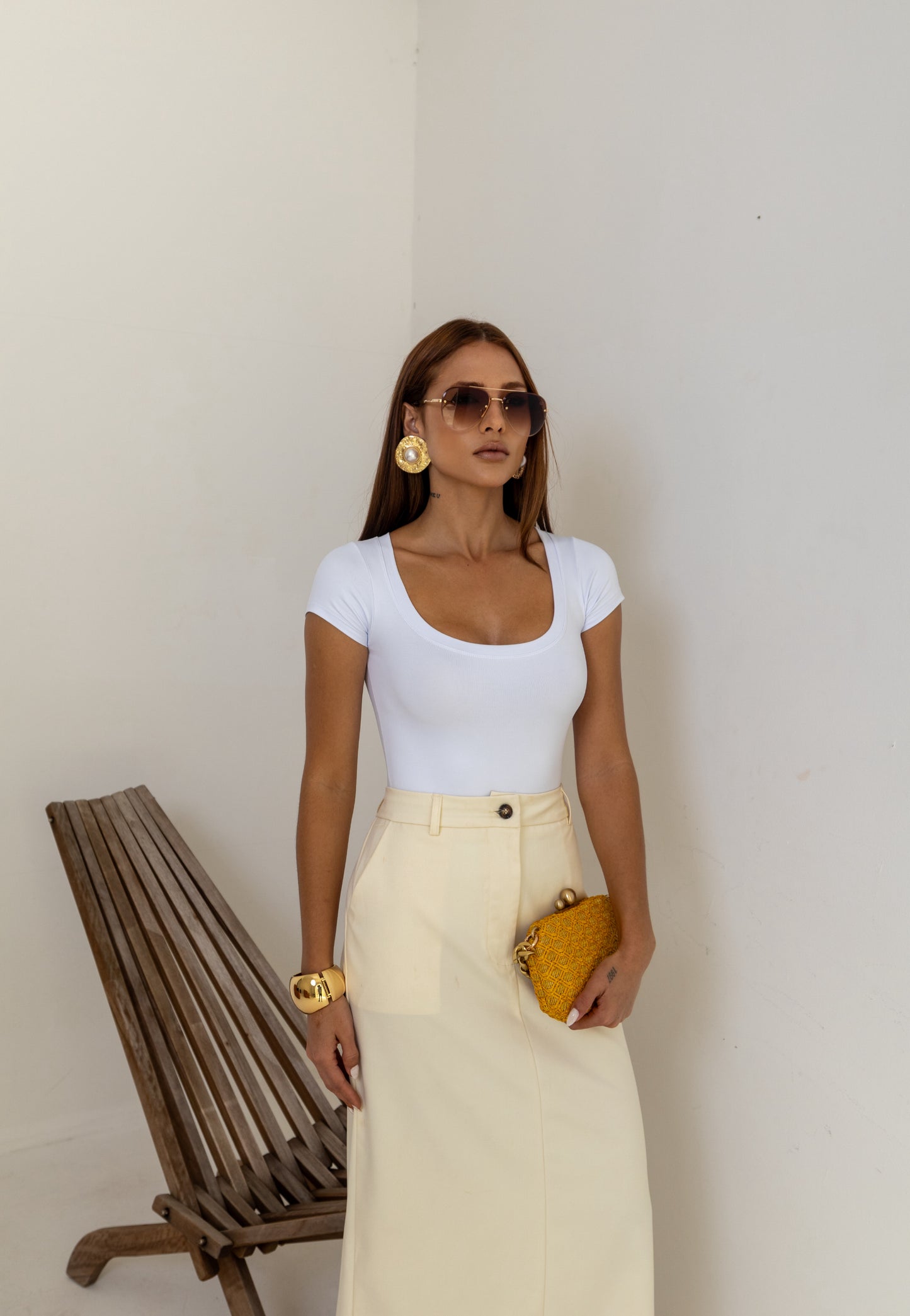 Body Poliamida Decote Redondo Branco