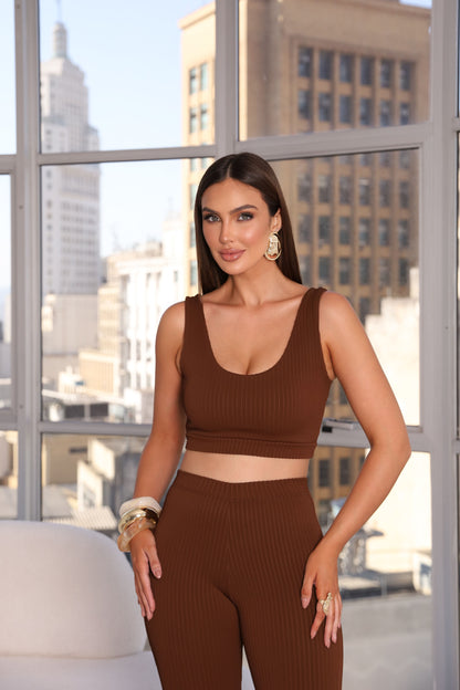 Cropped Modelador Poliamida Dupla Marrom
