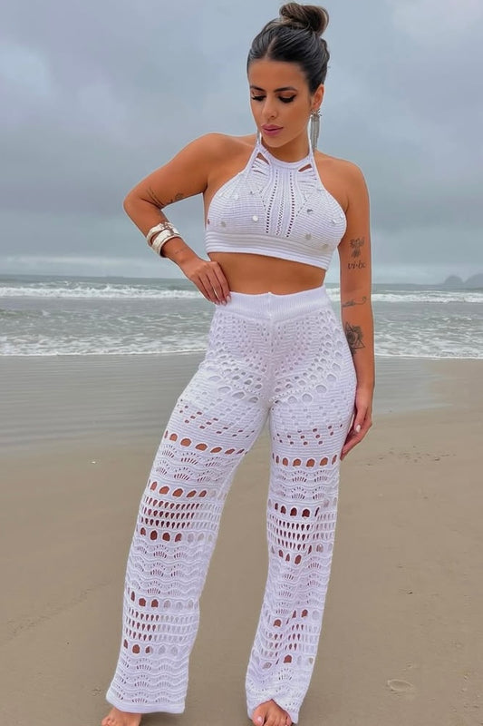 Conjunto 3 Peças em Tricot Branco