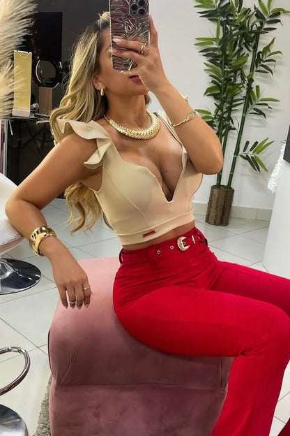 Calça Montaria de Poliamida com Cinto Vermelho