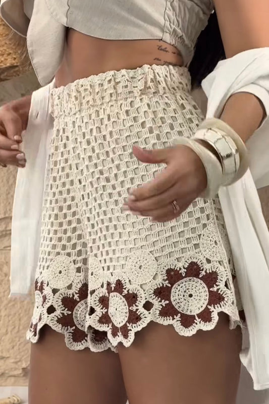 Short de Crochê Floral Marrom