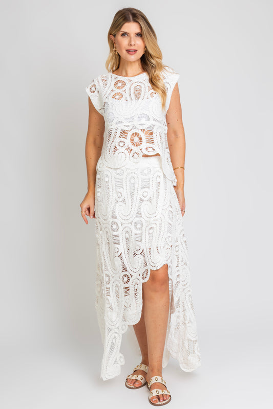 Saia Longa em Crochê Boho Chic Branco