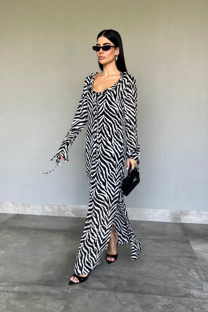 Vestido Musseline Longo Zebra