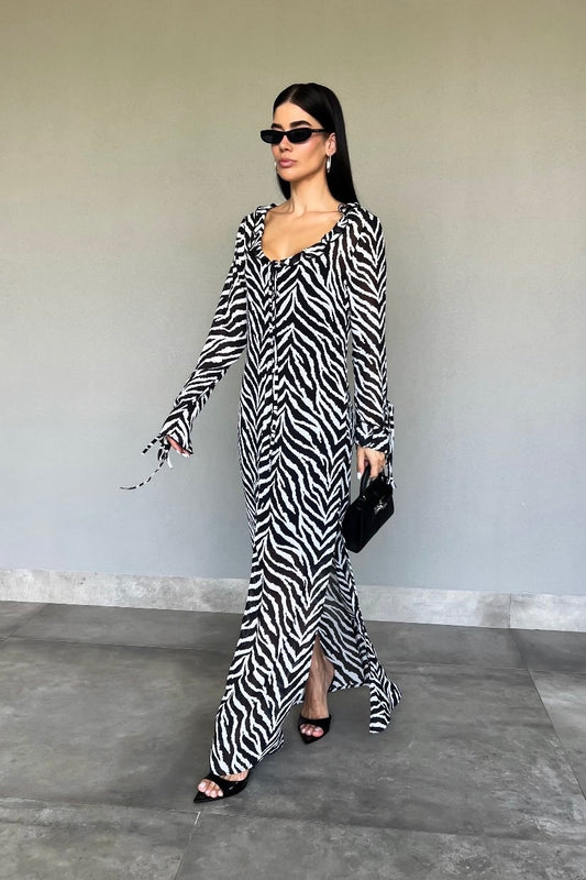 Vestido Musseline Longo Zebra