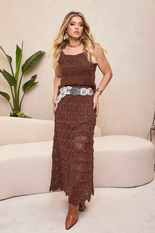 Conjunto Boho em Crochê Marrom