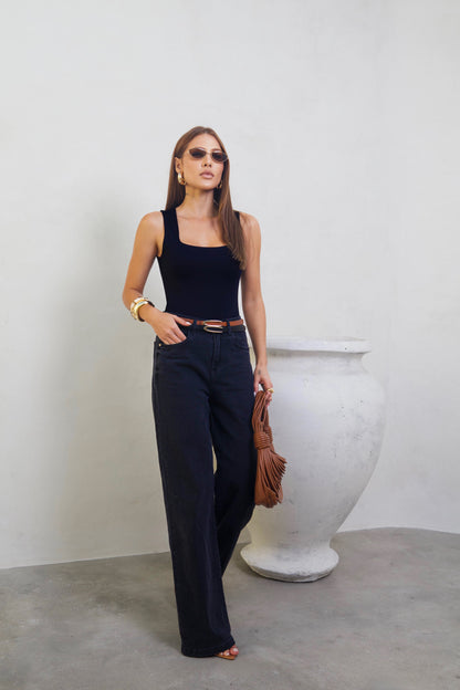 Body Poliamida Decote Quadrado Preto