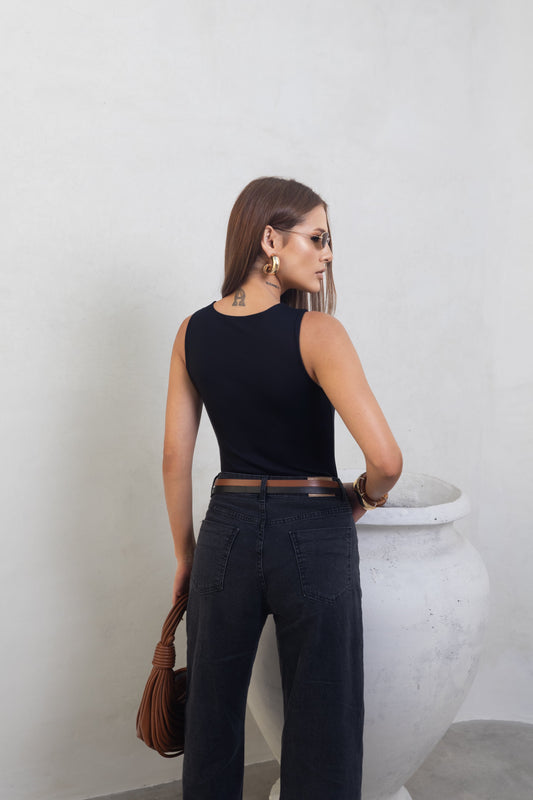 Body Poliamida Decote Quadrado Preto