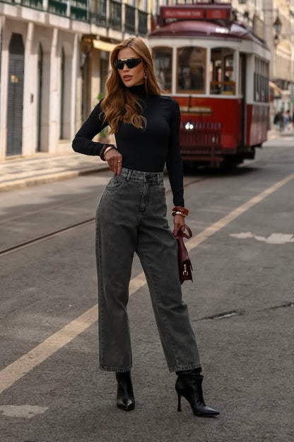 Blusa Cacharrel de poliamida manga longa preto