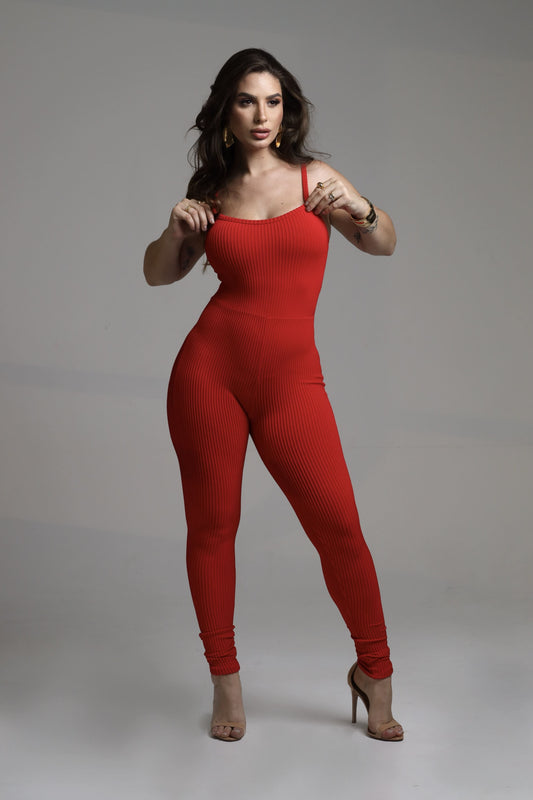 Macacão Alcinha Poliamida com Alta Compressão Vermelho