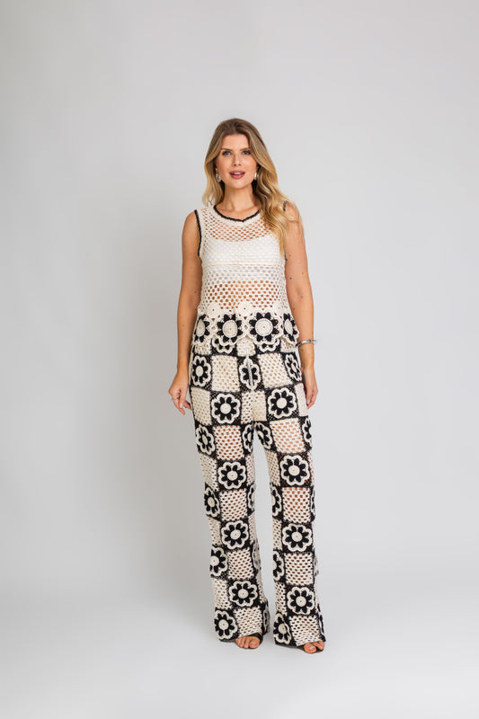Conjunto Crochê Floral Preto