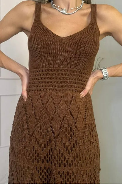 Vestido Tricot Premium Renda Exclusiva Marrom