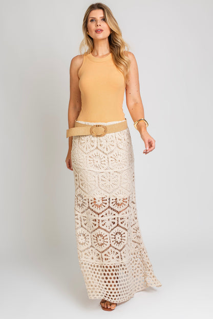 Saia Longa em Crochê Boho Chic Cru