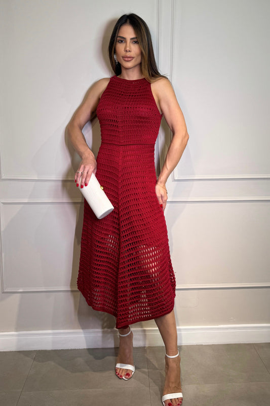 Vestido Tricot Crochê Vermelho