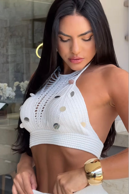 Conjunto 3 Peças em Tricot Branco