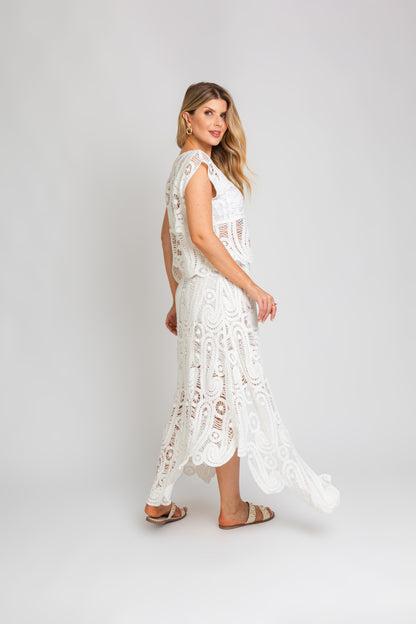 Saia Longa em Crochê Boho Chic Branco