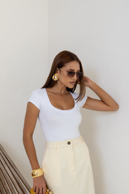 Body Poliamida Decote Redondo Branco